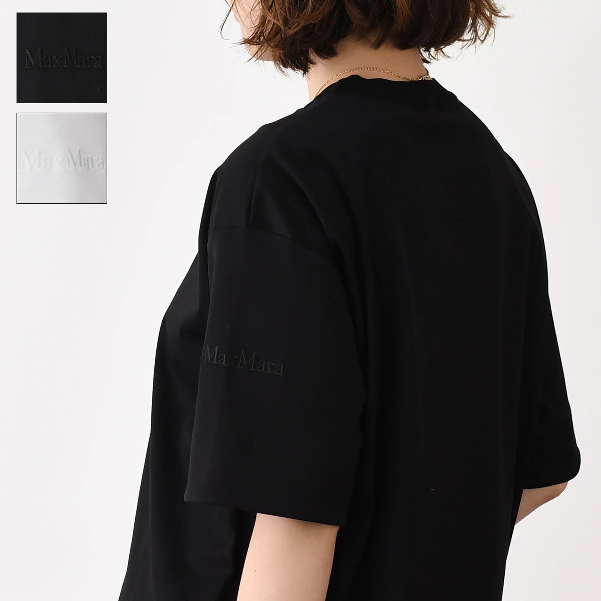 Max Mara マックスマーラ トップス Tシャツ MASER メーザー オーバーサイズコットン 2511941038600 レディース ホワイト ブラック クルーネック 半袖 ロゴ 夏