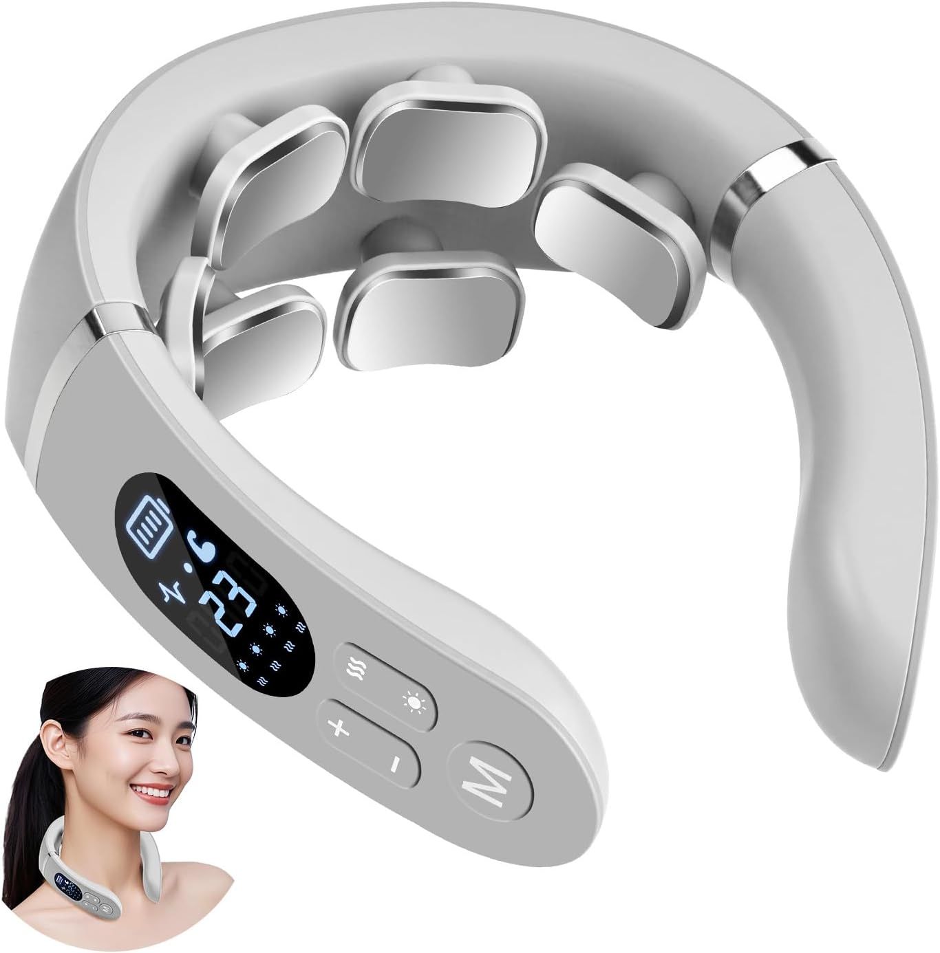 ネックケア 首 リラクゼーション器 6つパッド 温熱 振動 EMS&TENSのW効果 12種類モード 22段階強度 静音軽量 Tpcy-c充電式 液晶表示 日本語音声ガイダンス 簡単操作 男女兼用 出