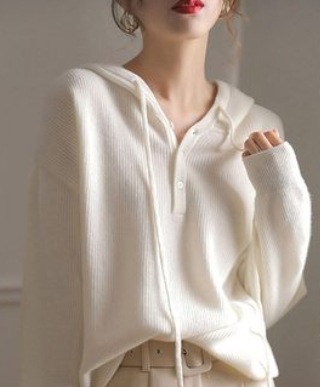 トップス デート モテアイテム ニットソー 長袖 フード付き リブニット 可愛い きれいめ 上品 おしゃれ かっこいい 可愛い ラブリー キュート ガーリー クール モード系 セクシー