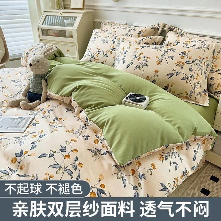 【急速出荷!】今の流行インススタイル の新作寝具4点セット 洗いざらし綿シーツ 掛け布団カバー 学生寮 3点セット