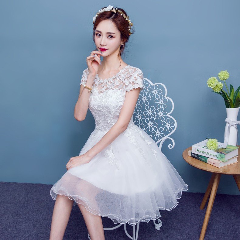 ミニドレス 白 二次会 ウェディングミニドレス 安い 花嫁 ウェディングドレス 披露宴 プリンセス 結婚式 半袖 パーティードレス ミニ 演奏会 コンサート 発表会 7,190円