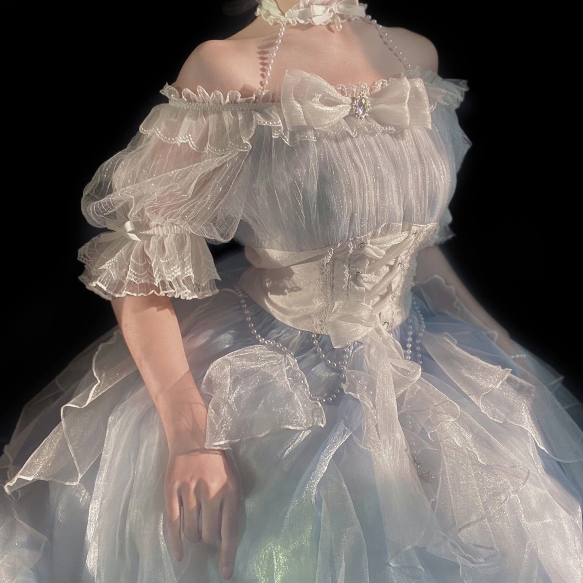 人魚の嘘ロリータ ニャージュンスタジオオリジナルデザイン 本格ロリータドレス ワンショルダーシフォン