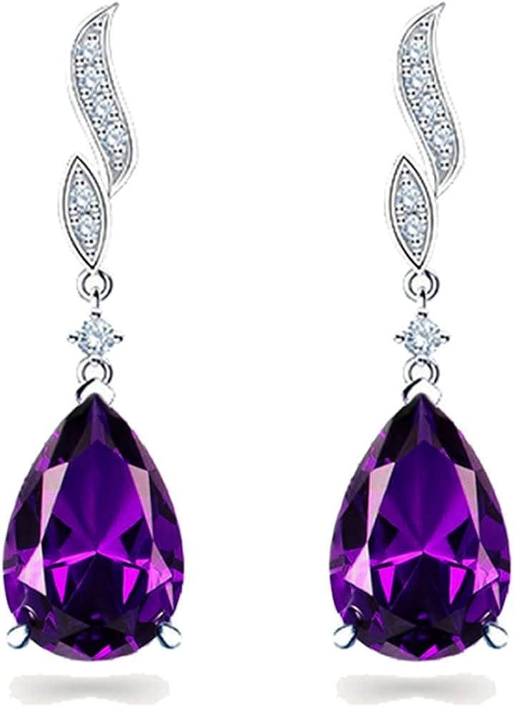 ユニーク デザイン人気 2月 誕生石 合成アメジスト 紫水晶ティアドロップ型ピアス 925シルバー レディース 上品 オフィス 女性 華奢( 2月 誕生石 合成アメジスト (紫水晶))