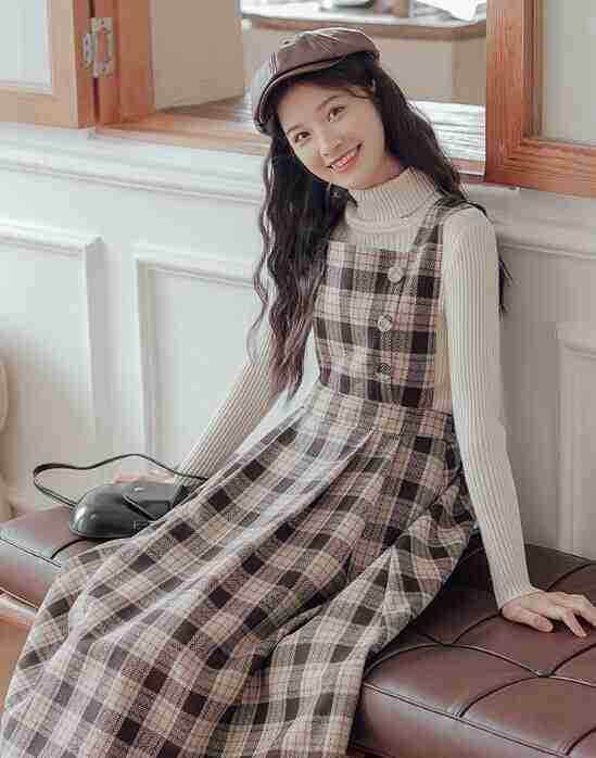 【2025新作SALE】セットアップ レディース 秋 冬 ワンピース トップス ニット 長袖 ハイネック リブニット 無地 タイト タータンチェック ロング ミモレ タイト ハイウエスト ツーピース