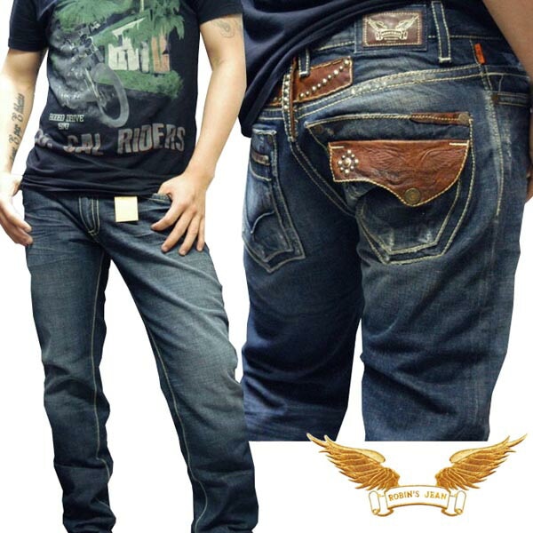ロビンズジーン メンズ デニム ローライズ ストレート パンツ ROBIN S JEAN LEATHER FLAP スタッズ 155 safari サファリ レオン オーシャンズ 雑誌 掲載 ハイブラ