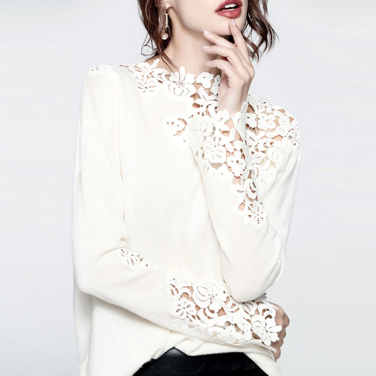 オフィススタイル コットン レースカット カットソー OHCA0023