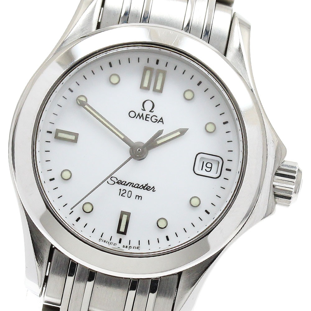 オメガ OMEGA シーマスター120 デイト ホワイト文字盤 クォーツ レディース _900588【中古】