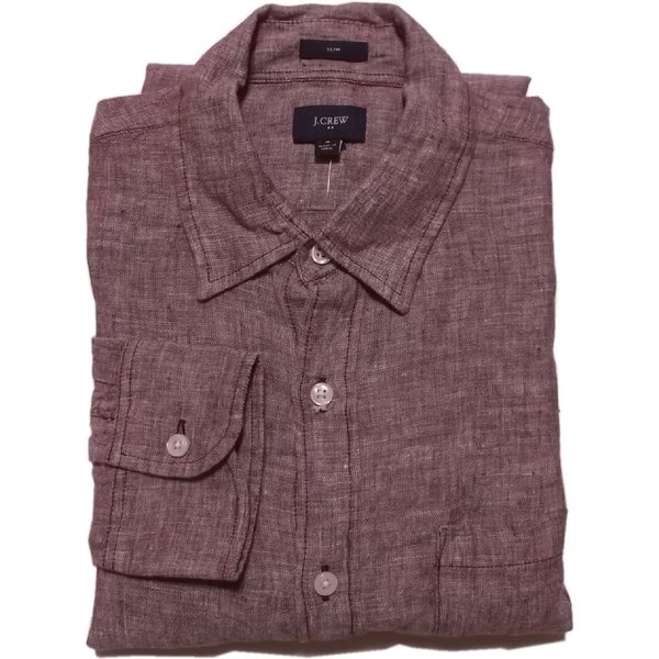 ジェイクルー 長袖 リネンシャツ バーガンディ J.CREW JC2-008