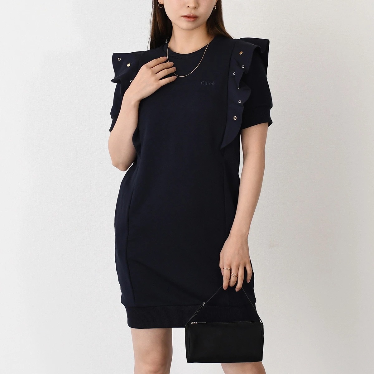 ワンピース フレンチテリー ミニドレス C20066 キッズ レディース GIRL NAVY ネイビー PALE PINK パール ピンク ロゴ パール タイト 大人もOK
