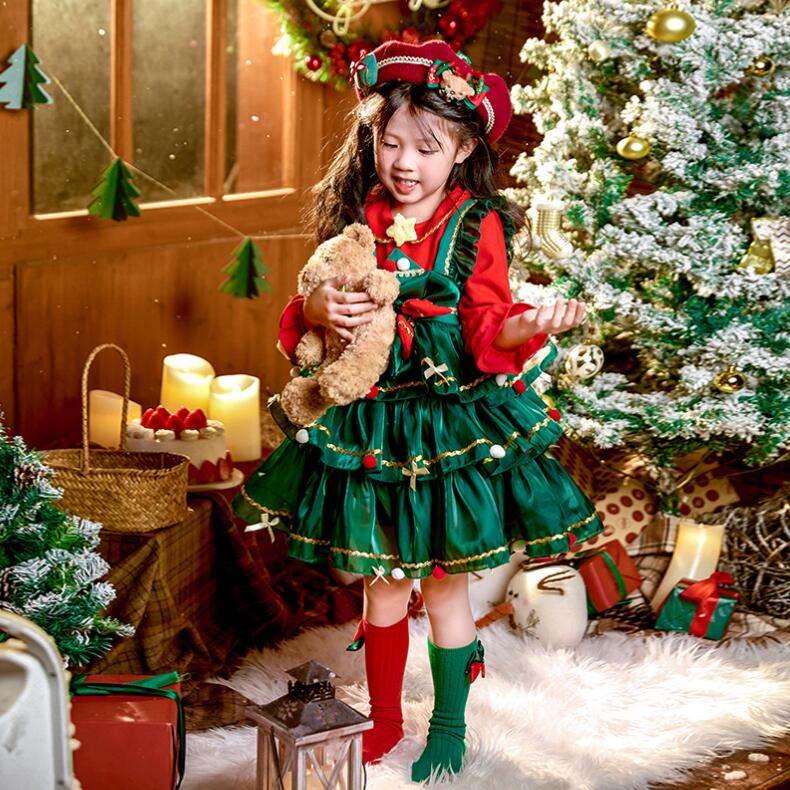 子供ロリータ服 クリスマス衣装 クリスマス風ワンピース lolita 子ども長袖ワンピース ロリータワンピース キッズドレス ゴスロリ フリル 甘ロリータ 姫様ドレス ジュニア コスチューム コスプレ