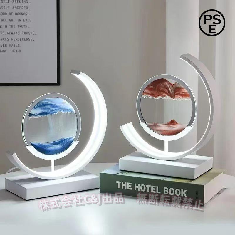 3Dの砂時計の芸術の装飾的な装飾品流れる砂の動きの景色3Dガラス卓上部屋の装飾の技術C&J砂絵ランプLEDの屋内照明の電気スタンドのオフィスの装飾(Color:Blu