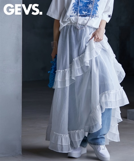 ロングスカート 大きいサイズ シアーマキシスカート ペチコート付 GEVS.