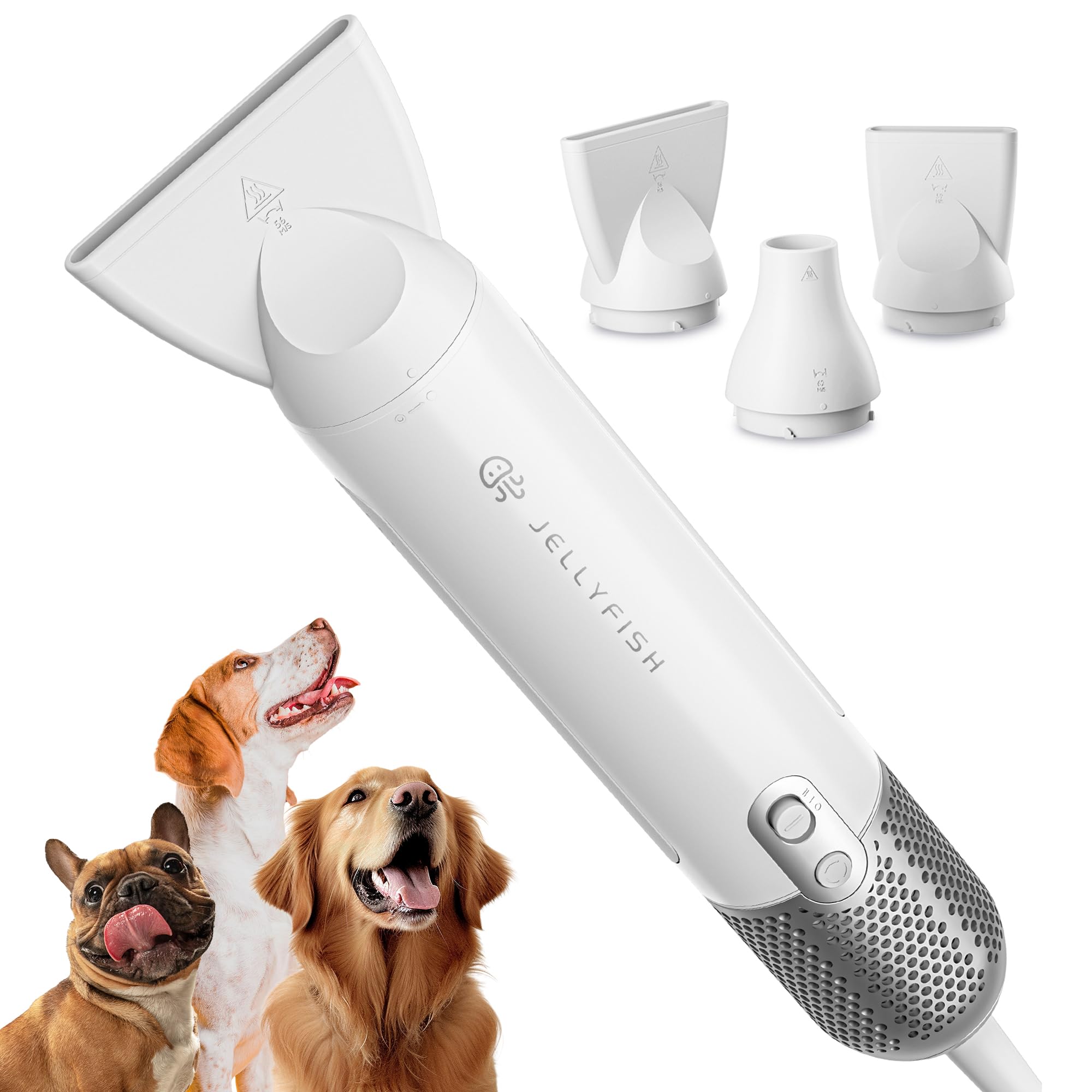 Jellyfishペットドライヤー ペットグルーミング用の犬ドライヤー 高速ペットブロワー 小型・コンパクト 0.5キログラムの軽量ポータブル 犬・猫用ドライヤー 時短・速乾 温度風量調節可能 3種ノ