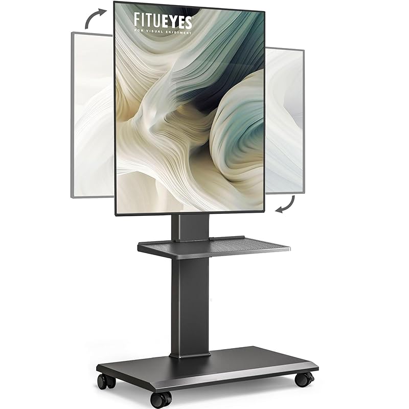 FITUEYES テレビ台 壁寄せテレビスタンド 32-75インチテレビに対応 横置き縦置き両対応 移動式 高さ角度調節可能 耐荷重40kg 中段棚一枚付 鉄製 ブラック