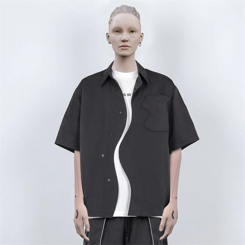 半袖シャツ メンズ 黒シャツ 今週の割引は 25% オフですカジュアル ユニークトップス 男女兼用 カップル服 ゆったり 異形