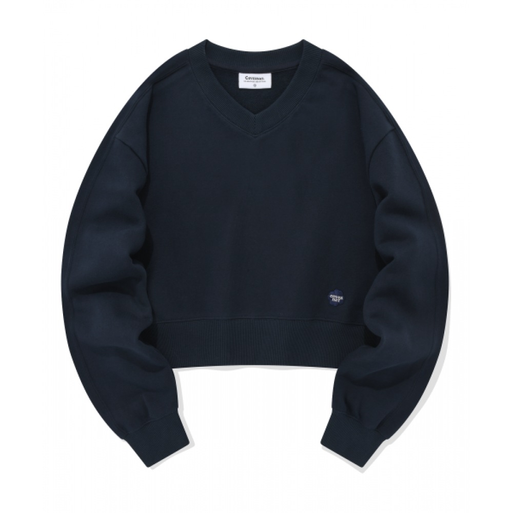 COVERNAT 女性用クロップ Vネックスウェットシャツネイビー