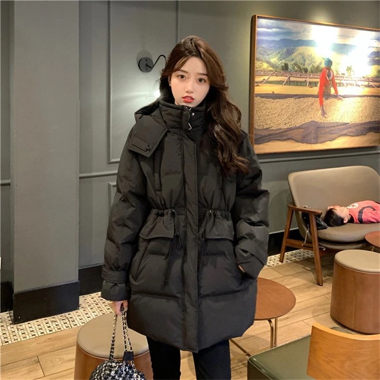 レディース ダウンコート 中綿 オーバーコート ミディアムロング ゆったり ワーク通勤 外套 フード 防寒 女子アウター