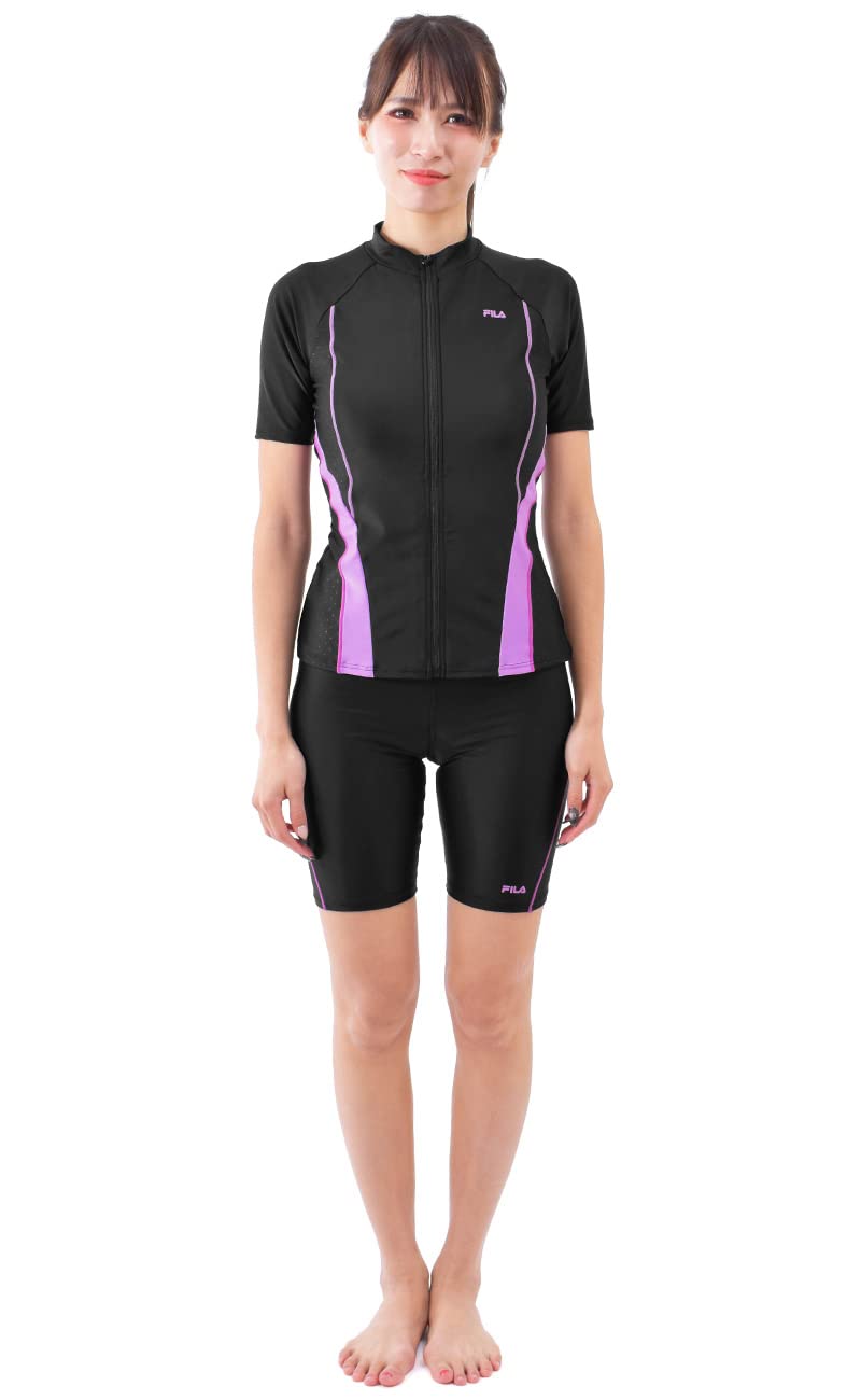 [フィラ] フィットネス水着 レディース 上下セット めくれ防止 半袖 前ジップ 310203 (11L, LAV)