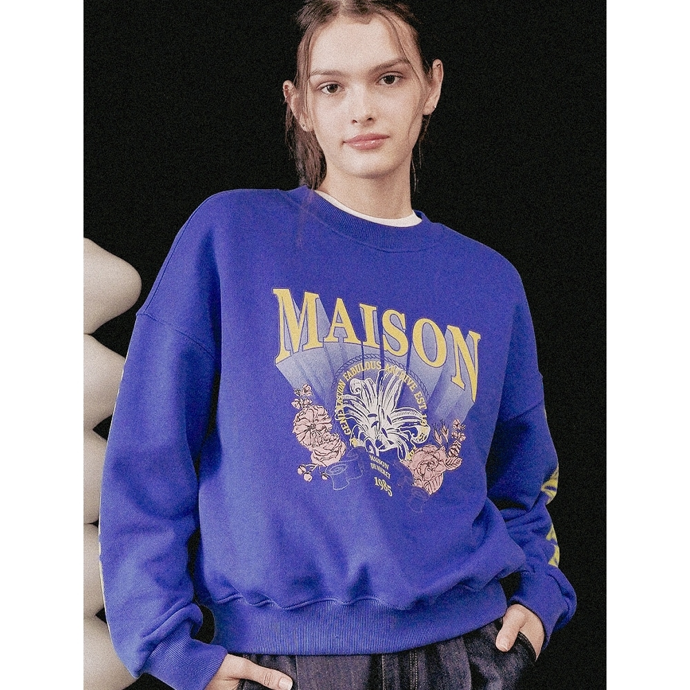 Surprise ARCHIVE 女性用クロップフレアトロピカルユニバーシティヘビースウェットシャツブルー (FCD3TS713W)