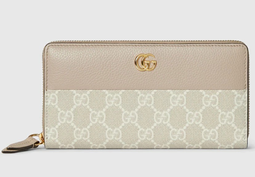 GUCCI 456117-AAE5E-9549 グッチ ダブルG バイカラー ジップアラウンドウォレット ラウンドファスナー長財布 GGスプリームキャンバス×レザー ベージュ×ホワイト×ゴールド