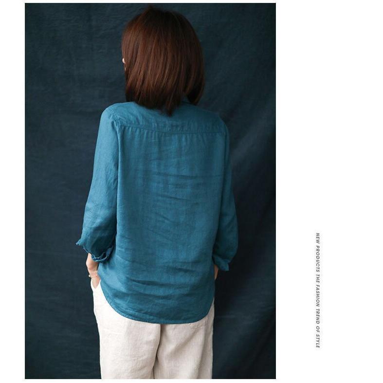 ブラウス レディース 春 シャツ リネン ロングシャツ 長袖 シャツブラウス 夏 チュニック トップス 立ち襟 大人 通勤 30代 40代