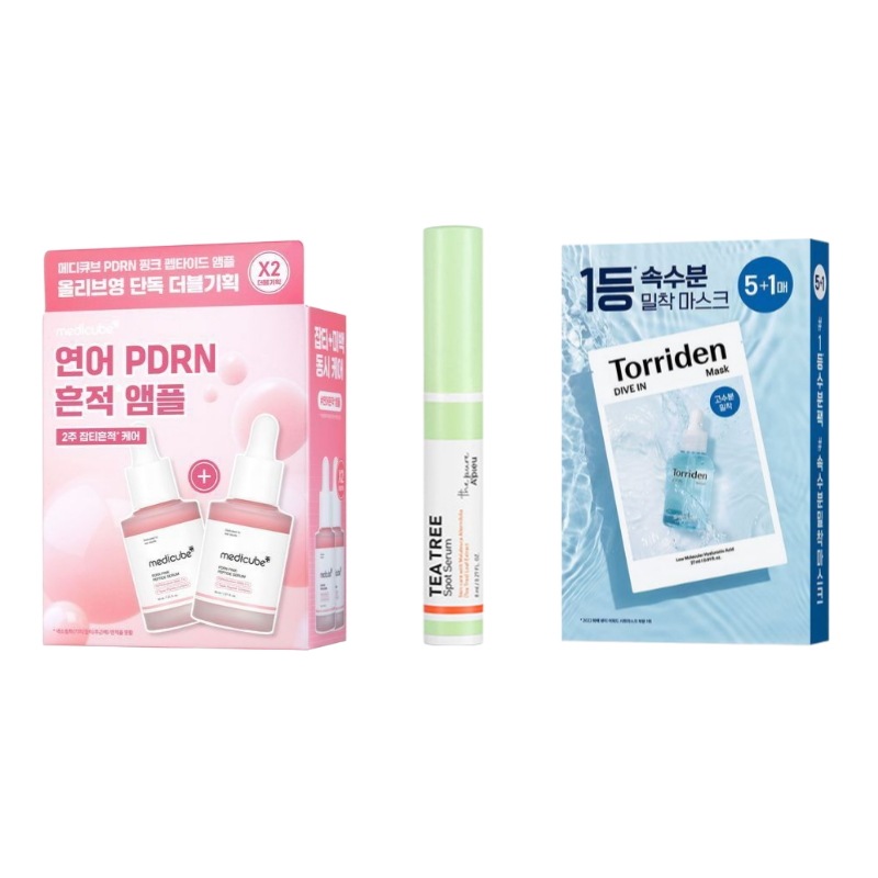 PDRNピンクアンプル + ティーツリースポットセラム + ヒアルロン酸マスク セット