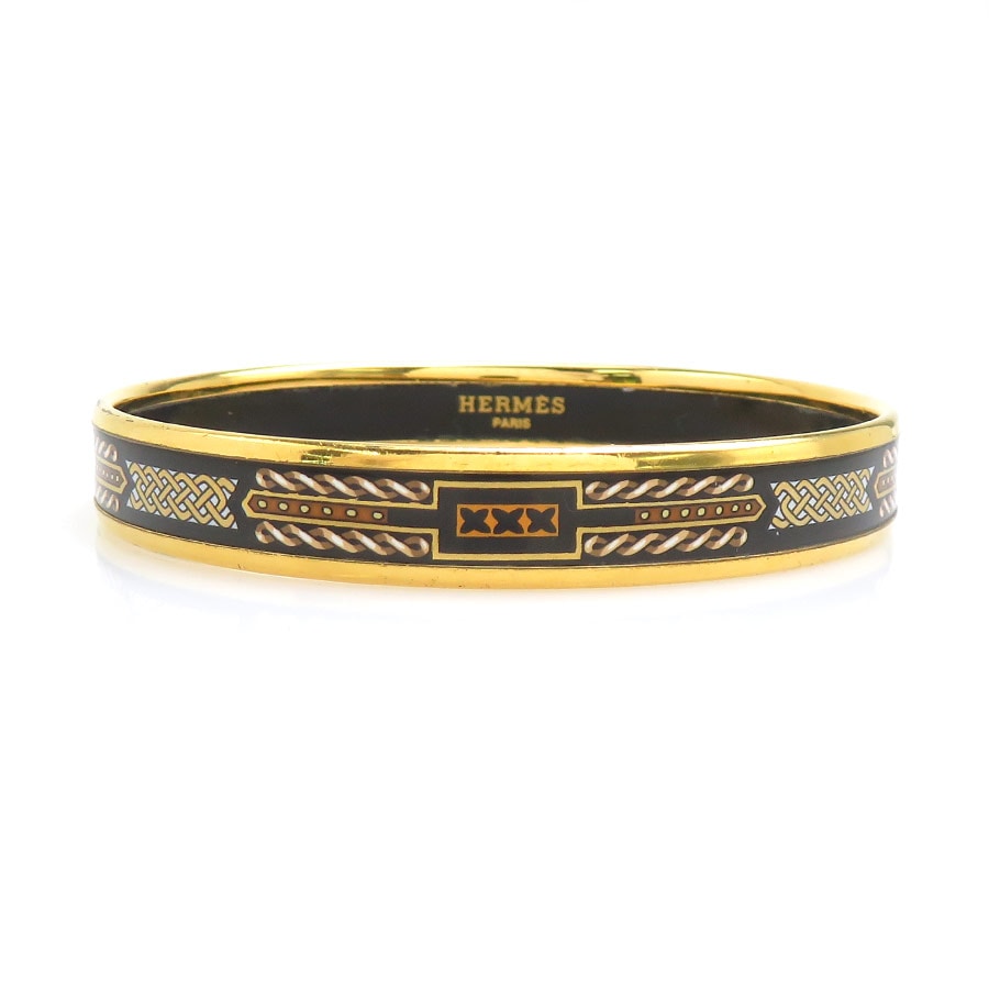 エルメス HERMES バングル ブレスレット エマイユ メタル/エナメル ゴールド/ブラック/ホワイト レディース e61914a