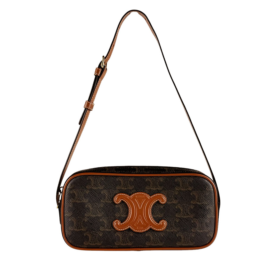 セリーヌ CELINE ショルダーバッグ キュイル トリオンフ ミニカメラバッグ PVCコーティングキャンバス ブラウン レディース z10103