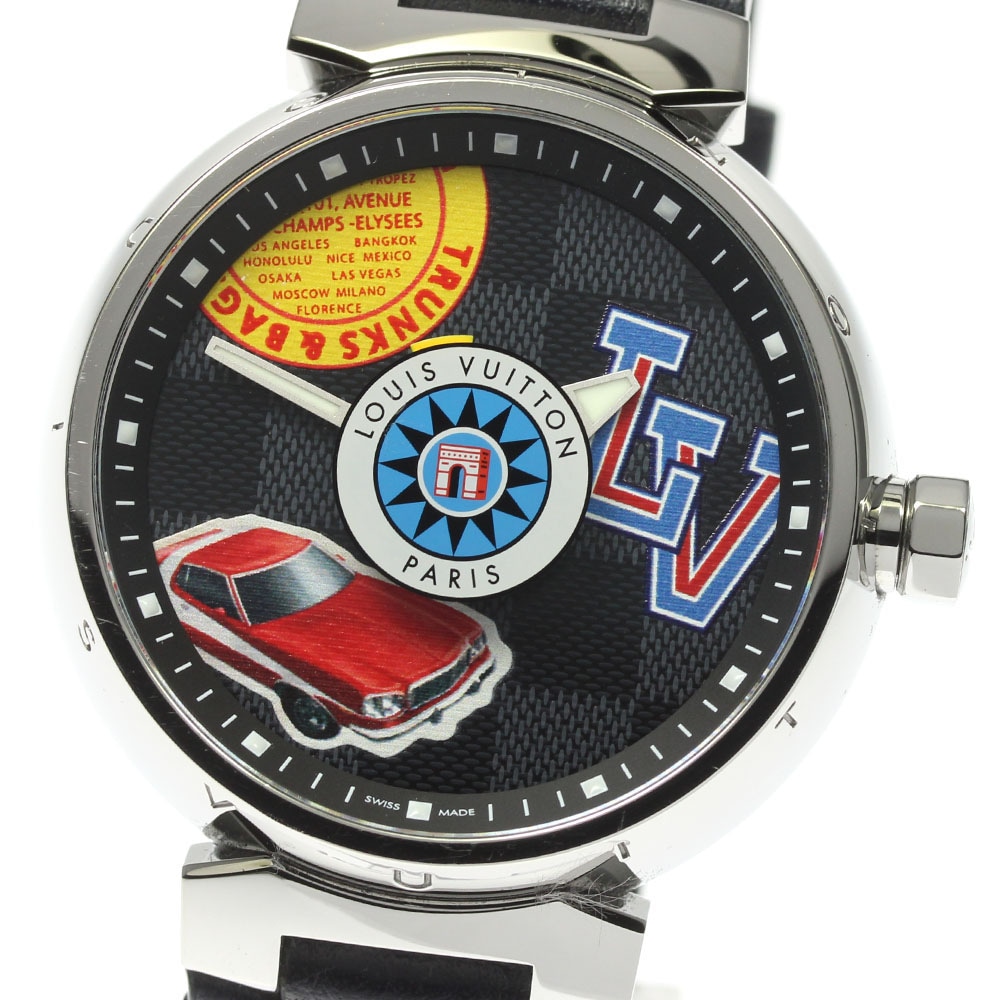 ルイヴィトン LOUIS VUITTON QA163 タンブールGM ダミエ ワールドツアー クォーツ メンズ _814326【中古】