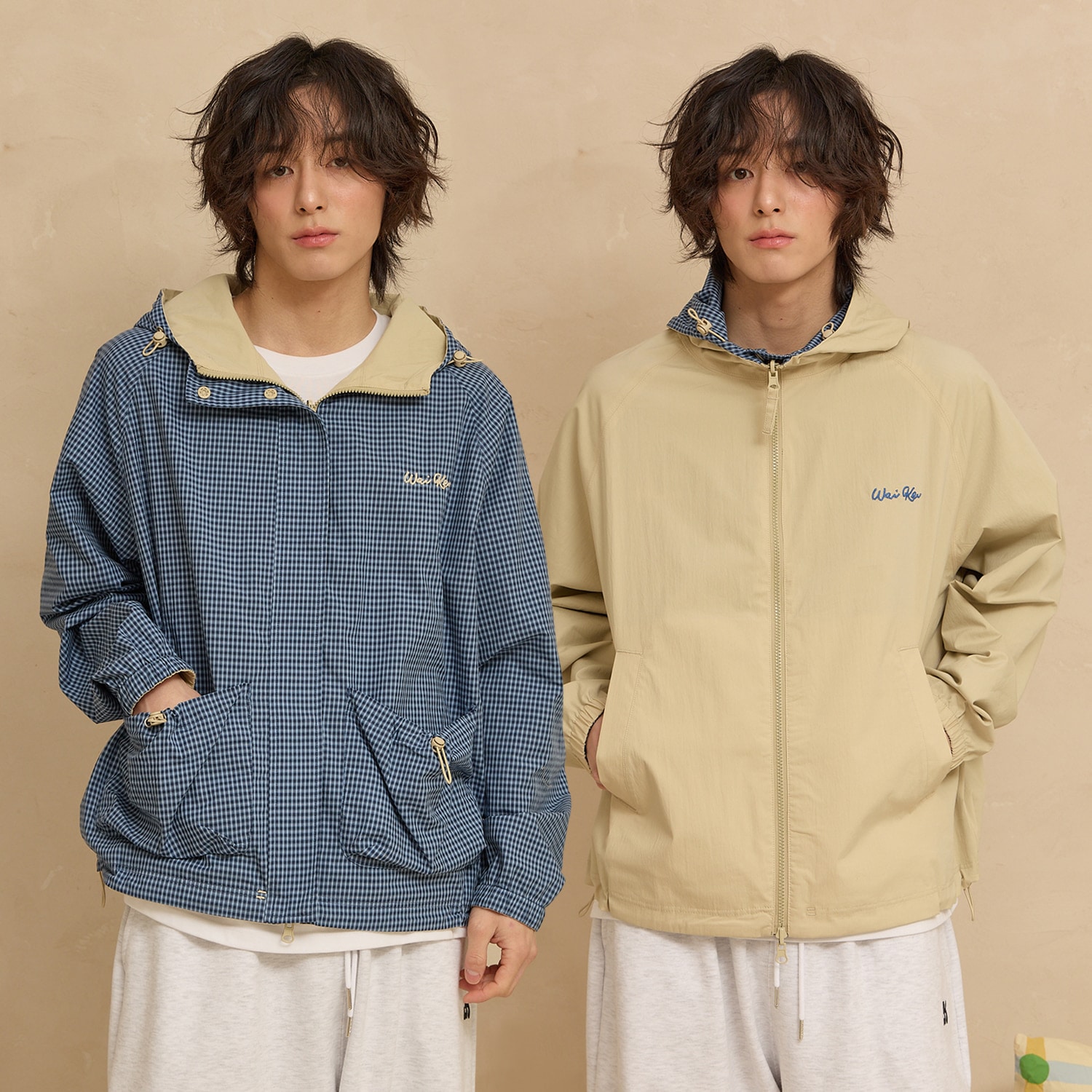 Riversible Check Logo Windbreaker Ver.2 BEIGE