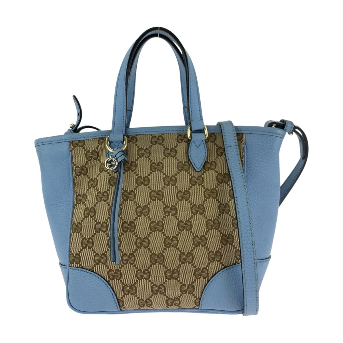 美品 ベージュ ブルー ゴールド金具 GGキャンバス/レザー 449241 トートバッグ ハンドバッグ ショルダーバッグ 2way レディース 502184