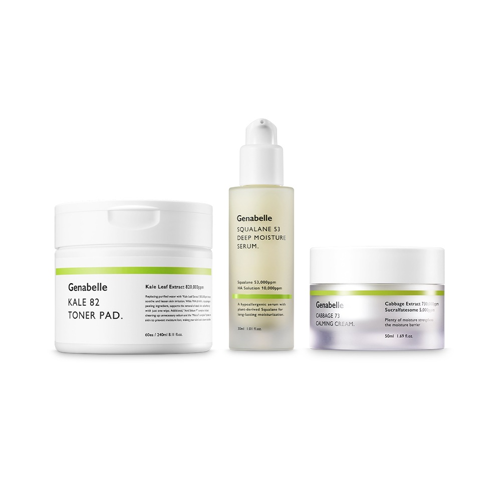 ジェナベル鎮静グリーン3種セット（ケールパッド+スクアランセラム+キャベツクリーム）