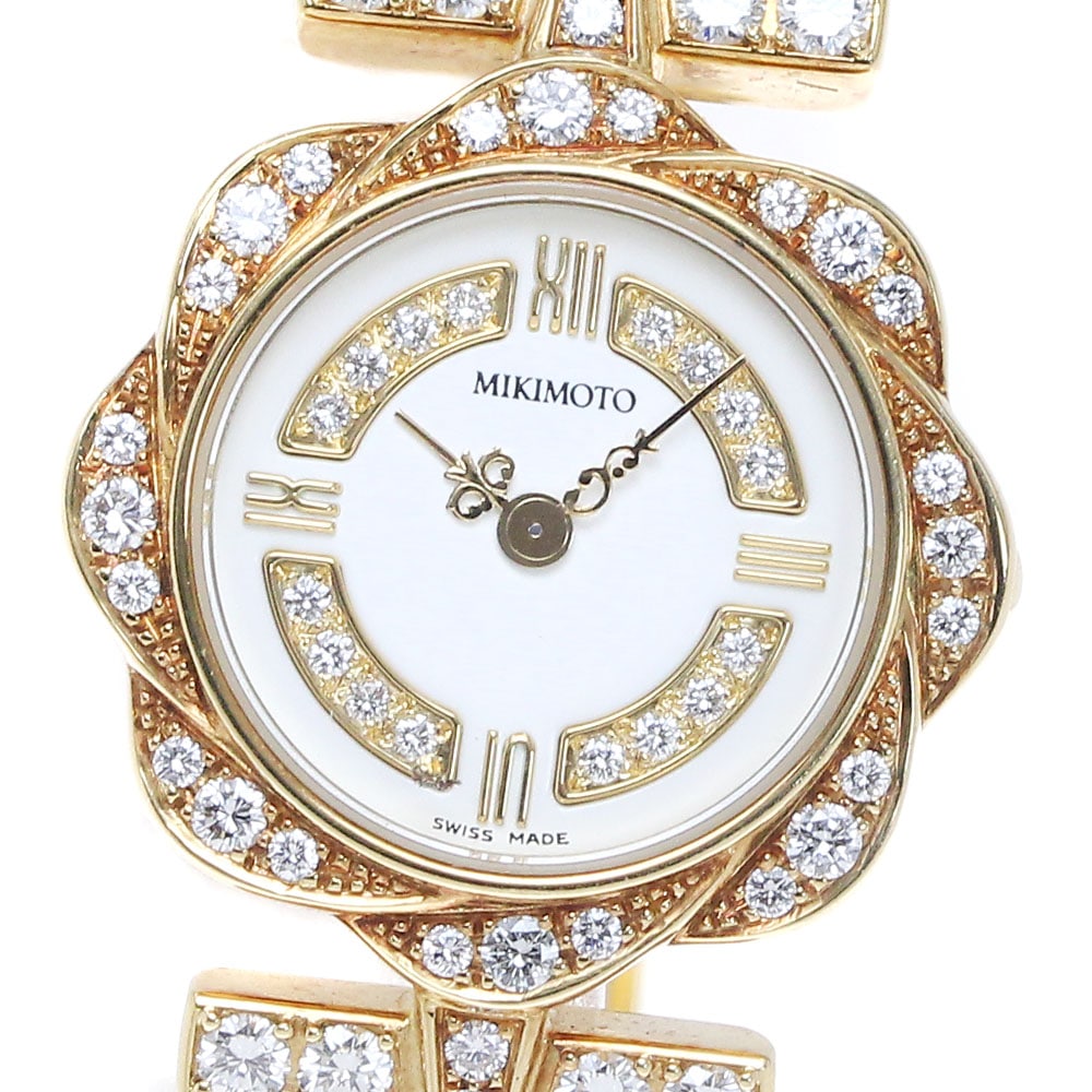 ミキモト MIKIMOTO 3重パールウォッチ K18YG ダイヤベゼル クォーツ レディース _849985【中古】