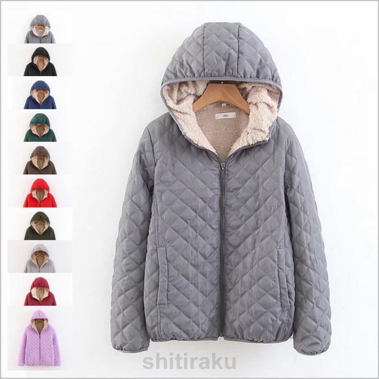 女性用キルティングジャケット厚手暖かいショートフリース裏地付き