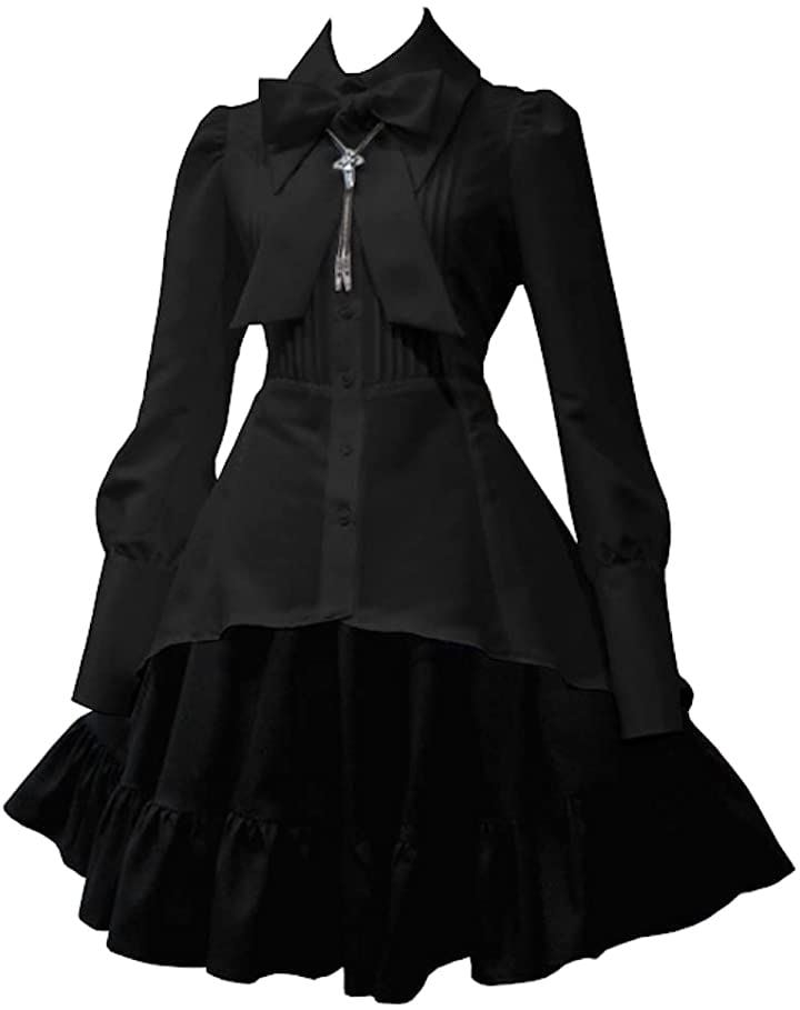 大きいサイズ シャツドレス コスプレ ロリータファッション( A/ブラック, 5XL)
