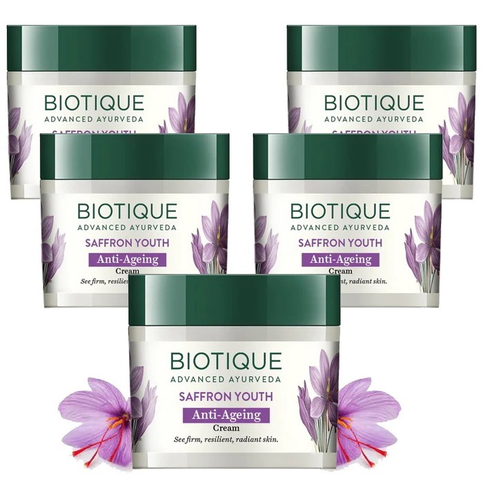サフランユース クリーム 50g 5個 Saffron Youth Cream バイオティーク 天然成分 アーユルヴェーダスキンケアクリーム 海外直送 国際郵便発送