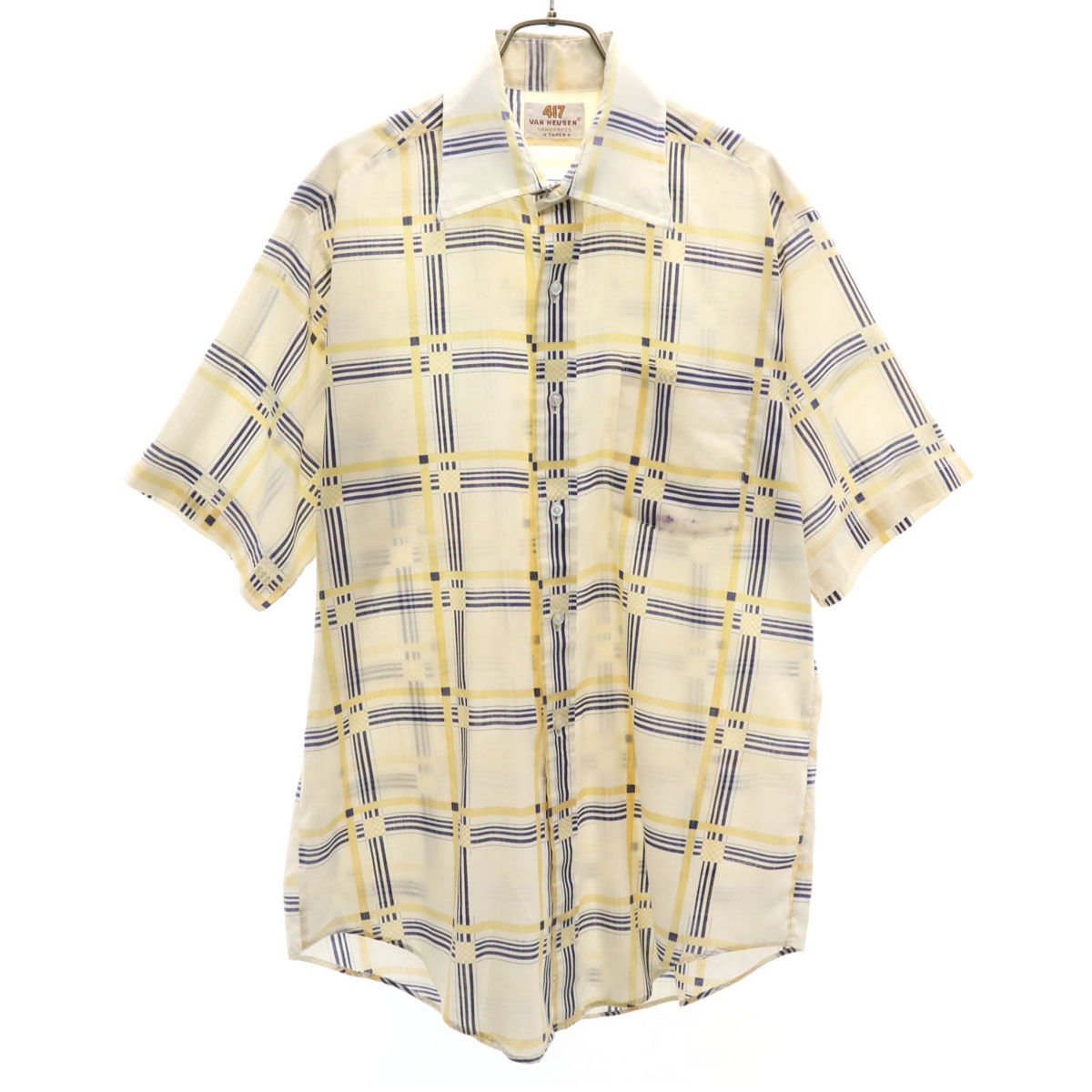VAN HEUSEN ヴァンヒューゼン 70s ヴィンテージ チェック柄 半袖 シャツ アイボリー メンズ 古着