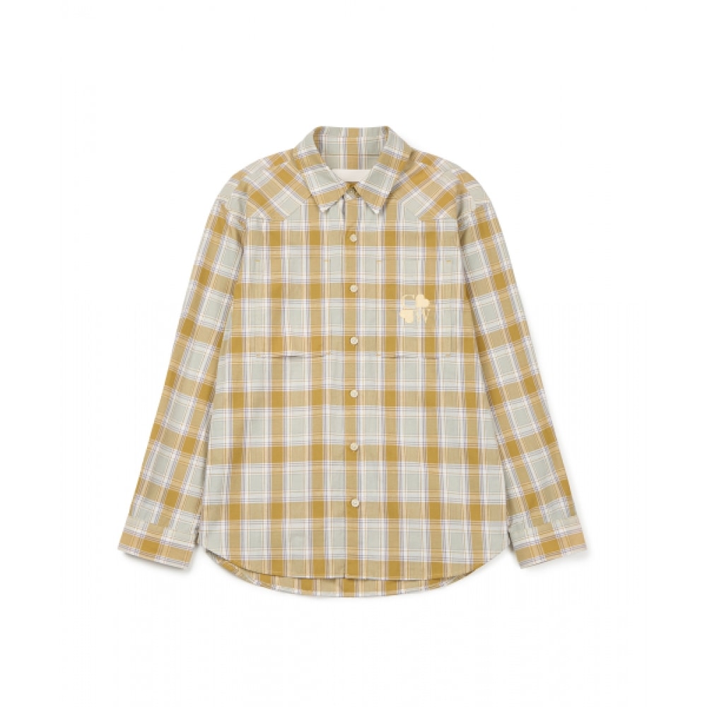 CHOWOO エンブロイダリ チェックシャツ-グリーン