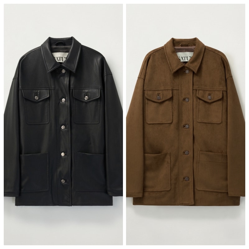 【SATUR】 (W) LOOSE FIT OPEN COLLAR JACKET : 2COLORS