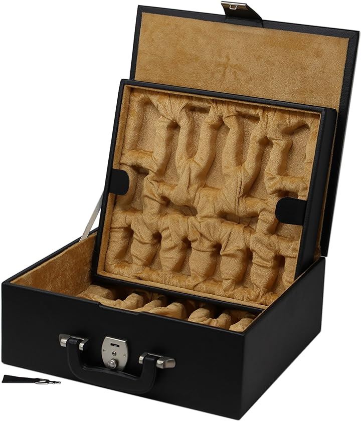 プレミアムチェスボックス チェス駒収納箱 最大10.5cm( ブラウンブラック, 最大10.4cm)