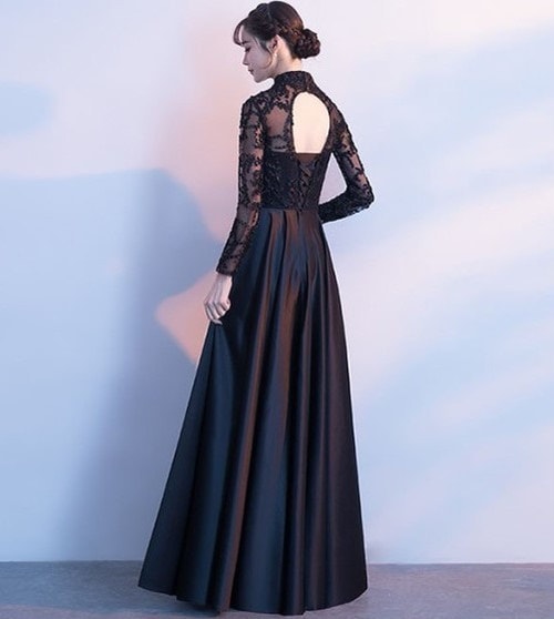 A1162.演奏会用ロングドレス（ブラック襟付き）2019 2019 春夏 sale ワンピース エレガント カジュアル お呼ばれ 結婚式 披露宴 パーティー 女子会 レストラン デート