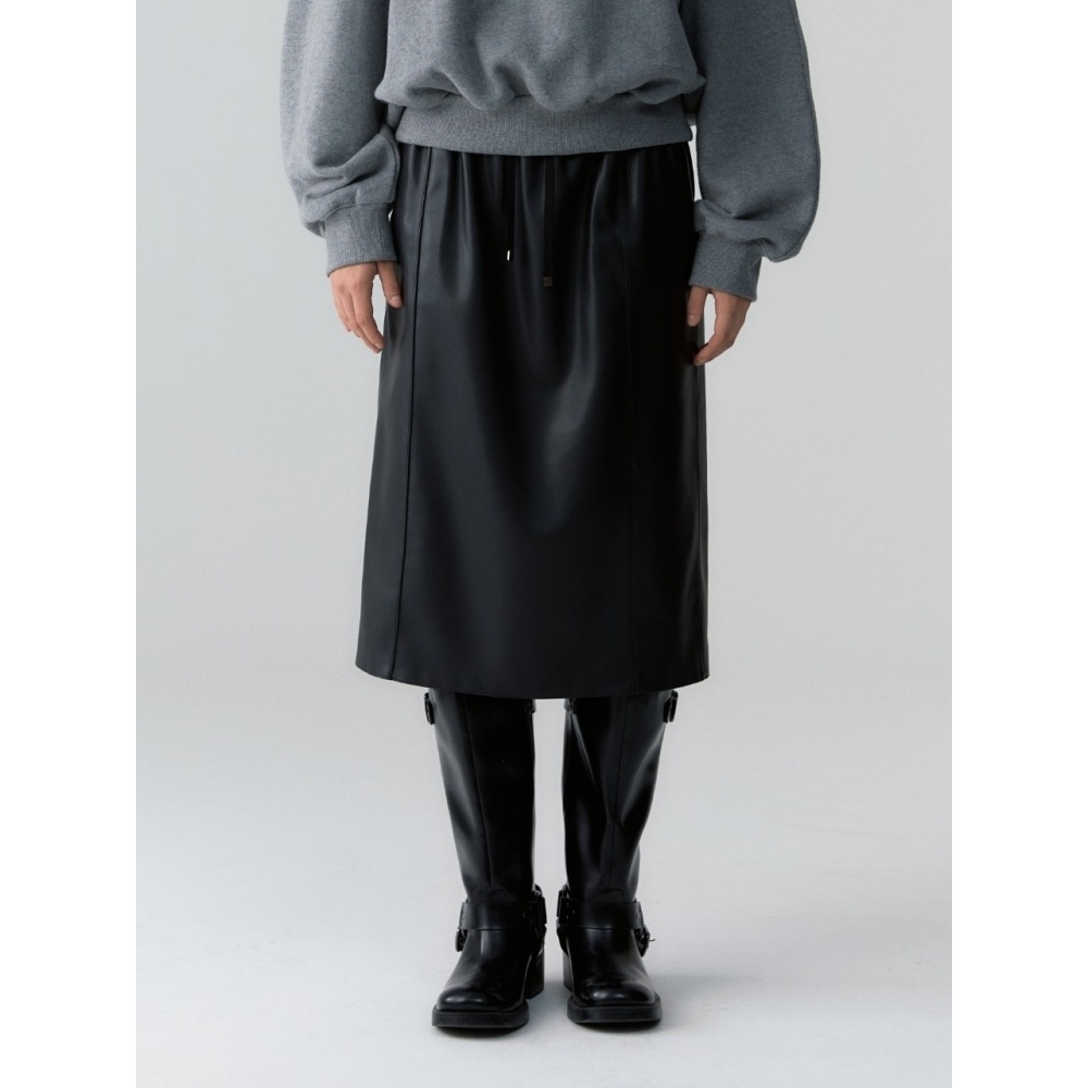 DEPOUND レザーバンディングスカート ブラック
