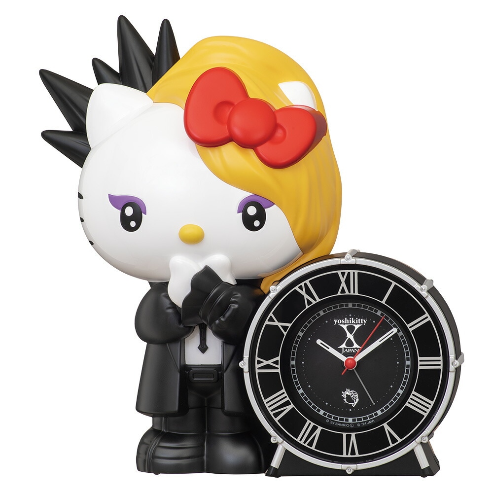 セイコークロック 目覚まし時計 YOSHIKIのささやきボイスで目ざめる 「yoshikitty」の目ざまし時計 JF385A ブラック ハローキティ おしゃべり アラーム X JAPAN