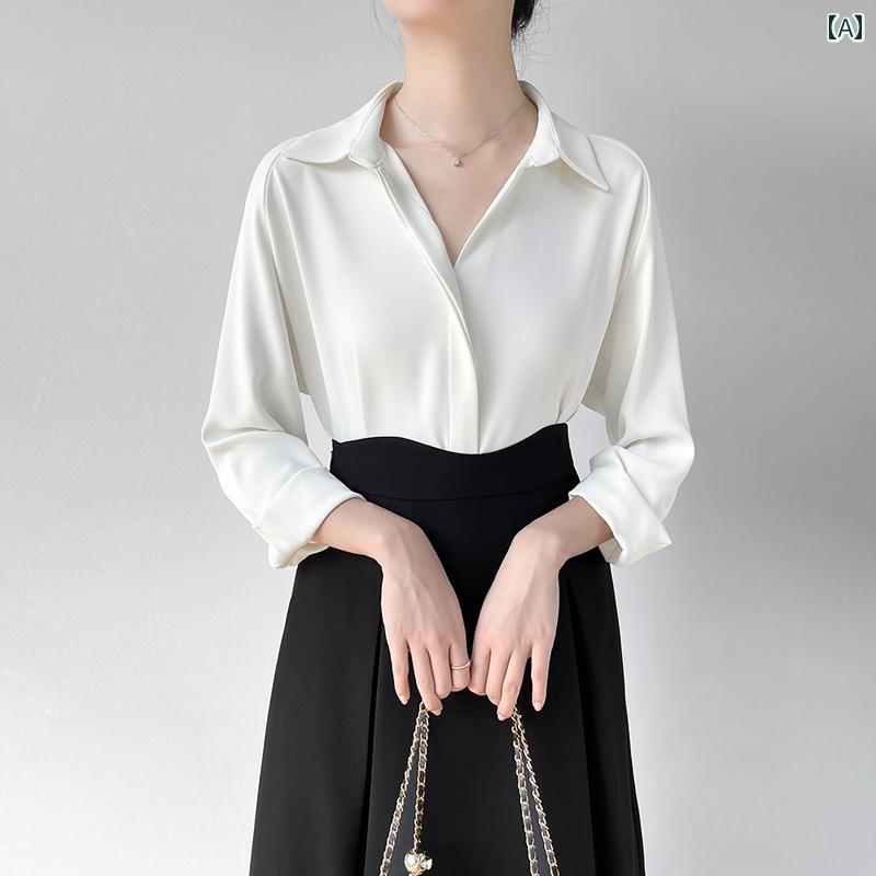 ブラウス 白 シフォンシャツ レディース 長袖 秋冬 通勤 シャツ おしゃれ トップス シンプル オフィス カジュアル