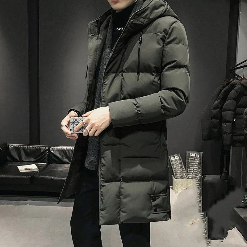 2025INS大人気 新作 新しい シンプル ビジネス ミドル丈 メンズ 厚手 ダウンコート フード付き トレンド 中綿ジャケット