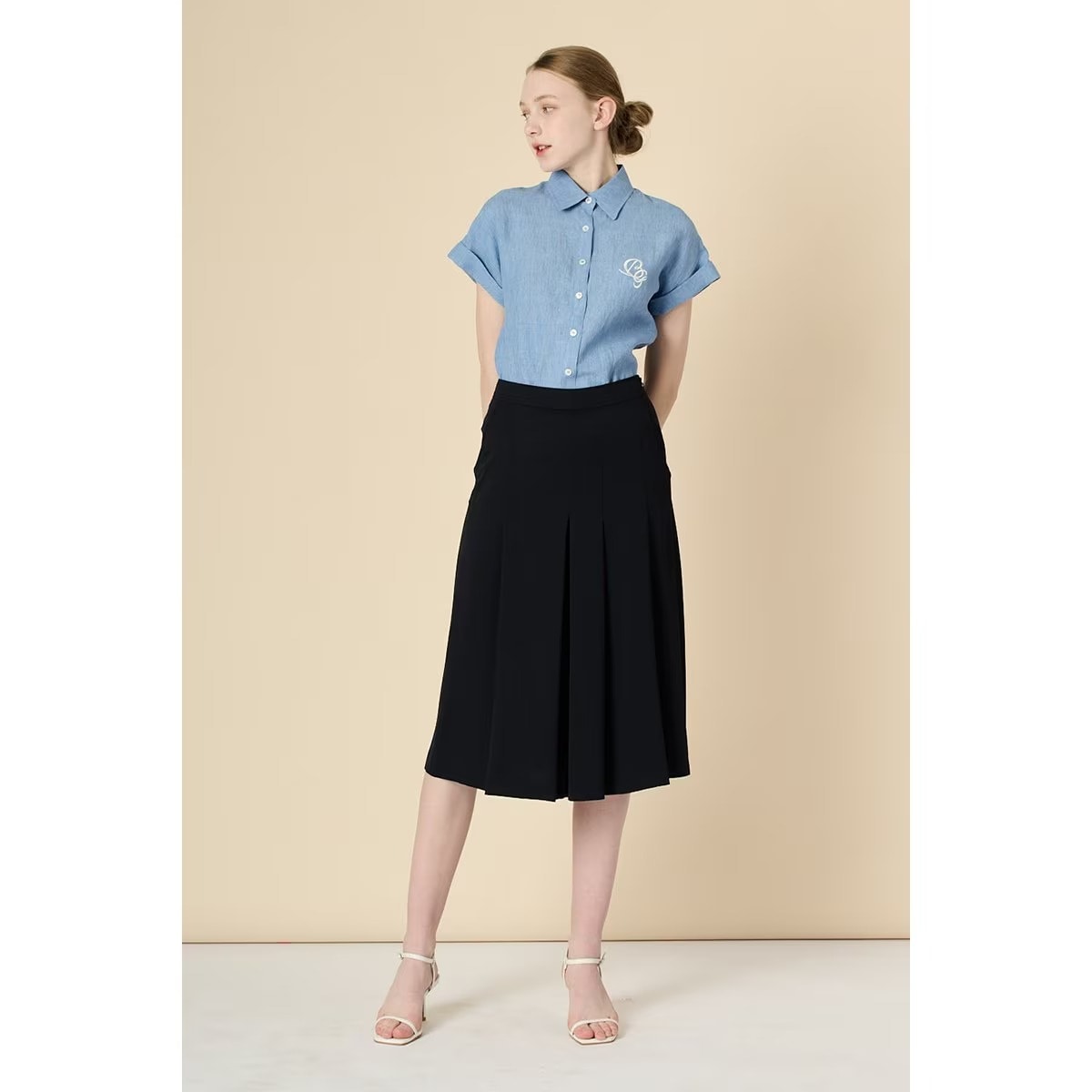 [韓国きれいめコーデ ] ワイドプリーツパンツ