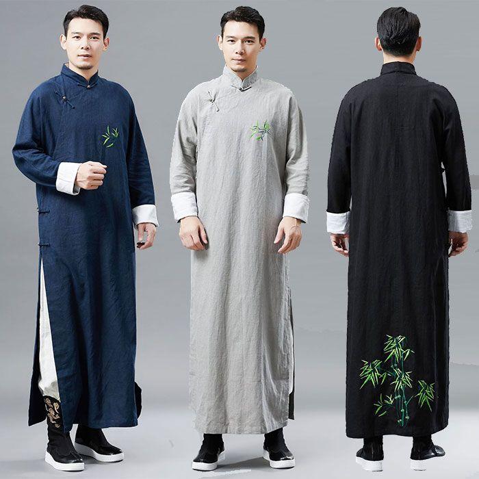 チャイナ服 メンズ 男性 長袍 チャンパオ チャイナ風 中華服 中国 メンズ用 カジュアル 服 竹 刺繍 ロング丈 シャツ ジャケット 上着 中国伝統服 メンズ チャイ