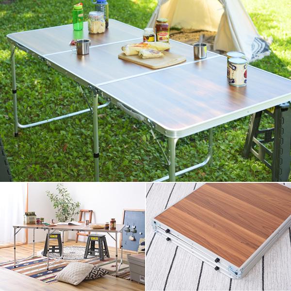 アウトドアテーブル 大型 折り畳み テーブル 屋外 キャンプ アウトドア テーブル 折りたたみテーブル おしゃれ ワイド 幅 180cm 天板 木目柄 シンプル 屋外