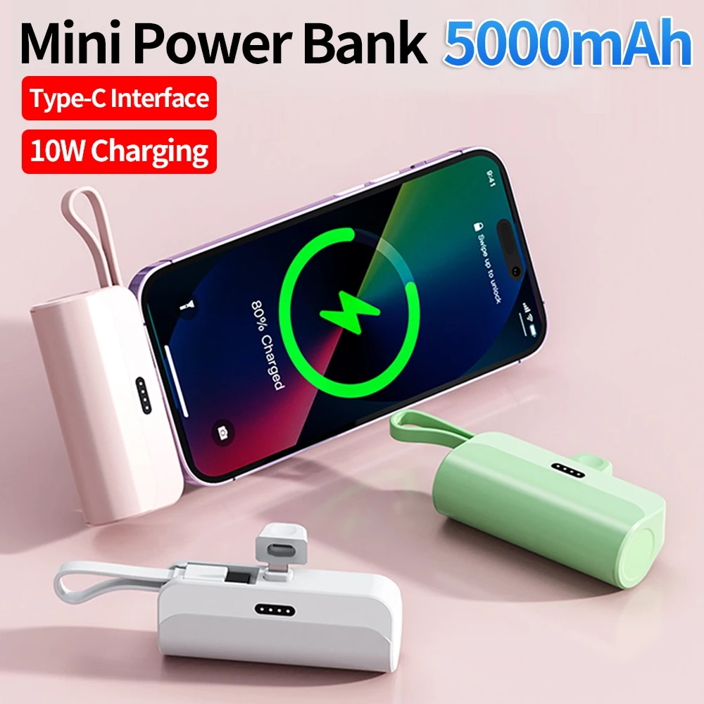 IPhone用ミニパワーバンク,携帯電話充電器,外部バッテリー,ポータブル充電プラグ,タイプC,高速で効果的,2in 1, 5000mah - 509