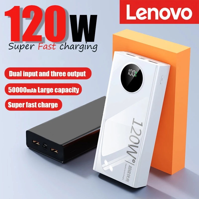 Lenovo-ハイ容量パワーバンク,120W,50000mAh, PD20Wパワーバンク,iPhone, Samsung, Huawei用のポータブルバッテリー充電器 - 50 8,235円